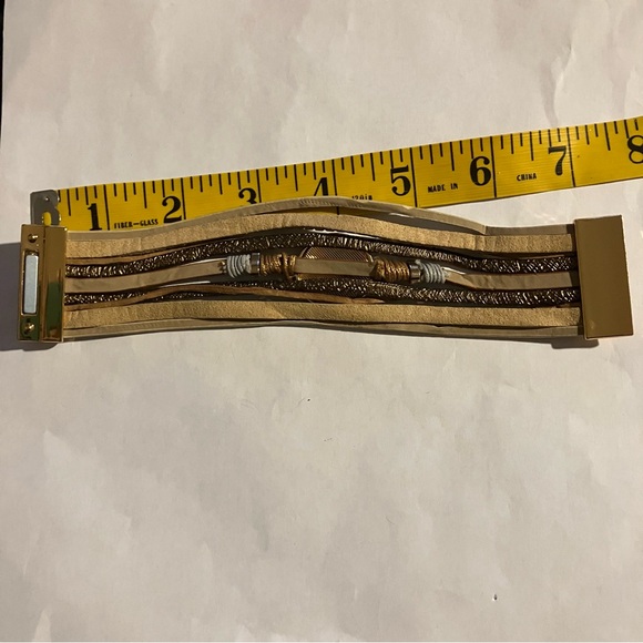 SAACHI Gold and Brown Layered “Optical Leather” Bracelet - Picture 5 of 8